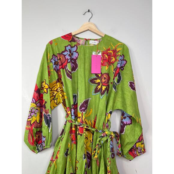NWT Rhode Ella Blouson Sleeves Belted Green Lanai Mini Dress Green Size: Small - Picture 4 of 12